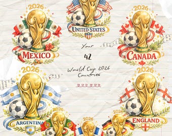 WM 2026 Fußball Länder PNG Bundle, Nationale Fußball Mannschaften PNG, WM 2026 Fußball Typografie Designs, digitaler Download - 42 PNG