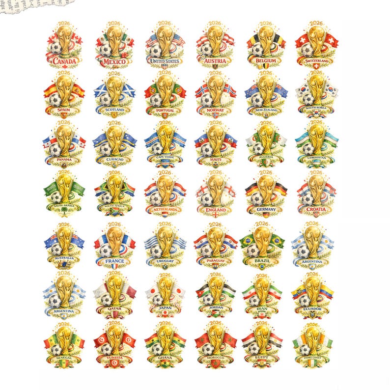 World Cup 2026 Football Countries PNG Bundle, National Soccer Teams png, WC 2026 Soccer Typography Designs, Digital Download - 42 PNG