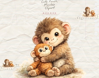 Aquarel Punch Monkey, png, afdrukbaar sublimatieontwerp, digitale download