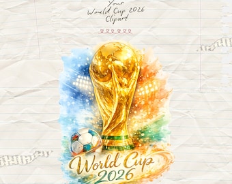 WK 2026 PNG, aquarel voetbaltrofee clipart, voetbal PNG transparant, voetbal kunst, sublimatie design, digitale download
