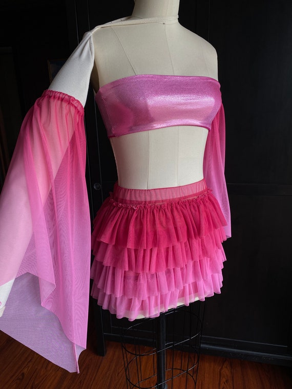 Buy Custom Pink Ombré Ruffle Skirt Fairy Sleeve Festival Outfit