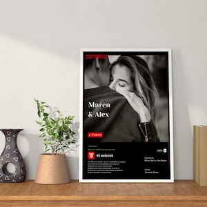 Portada personalizada para parejas - Póster de película estilo Netflix - Regalo de boda y aniversario