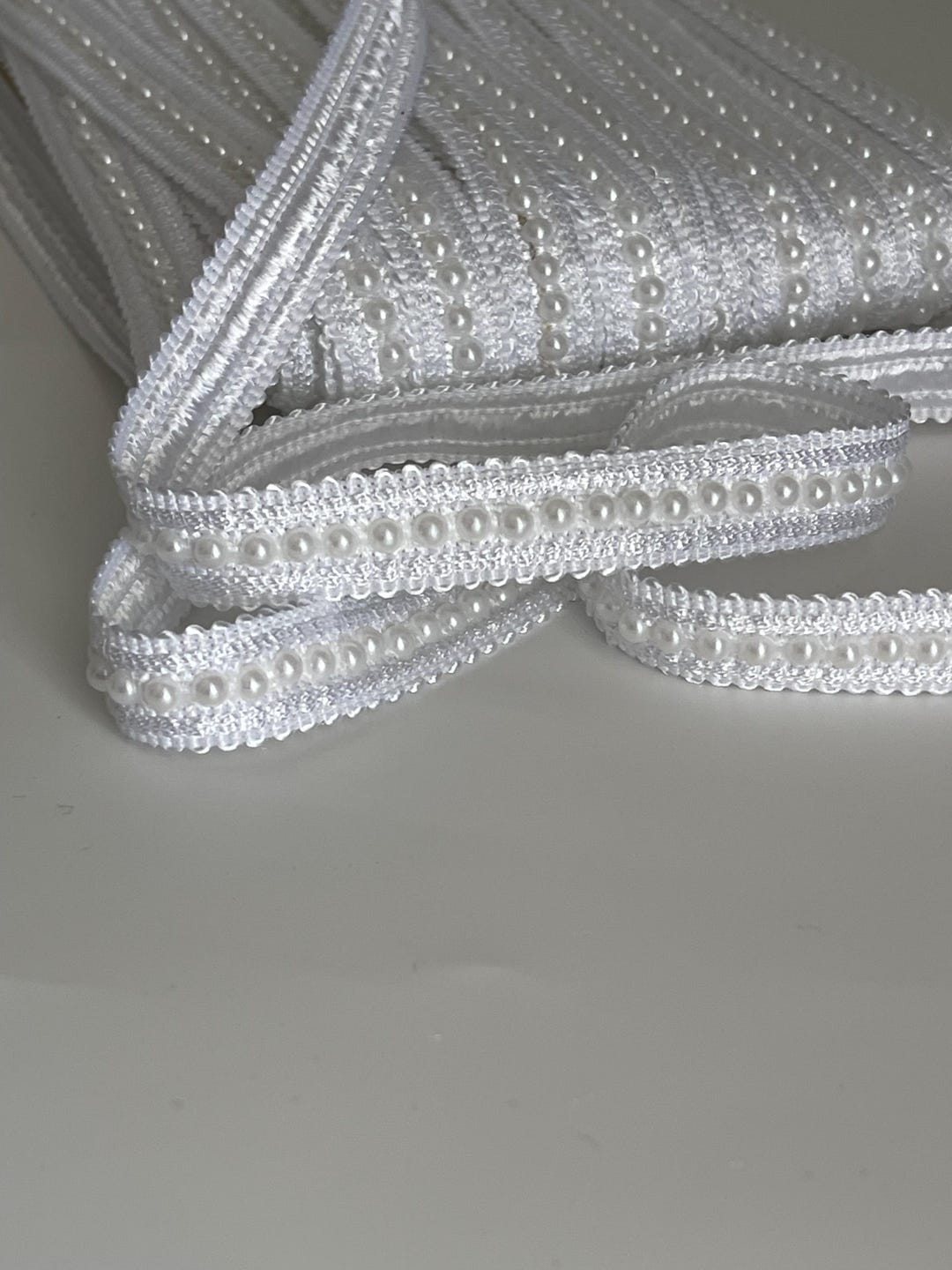 Decorative White Ribbon With Pearls 1 Meter Pearl White Trimming Ribbon ...