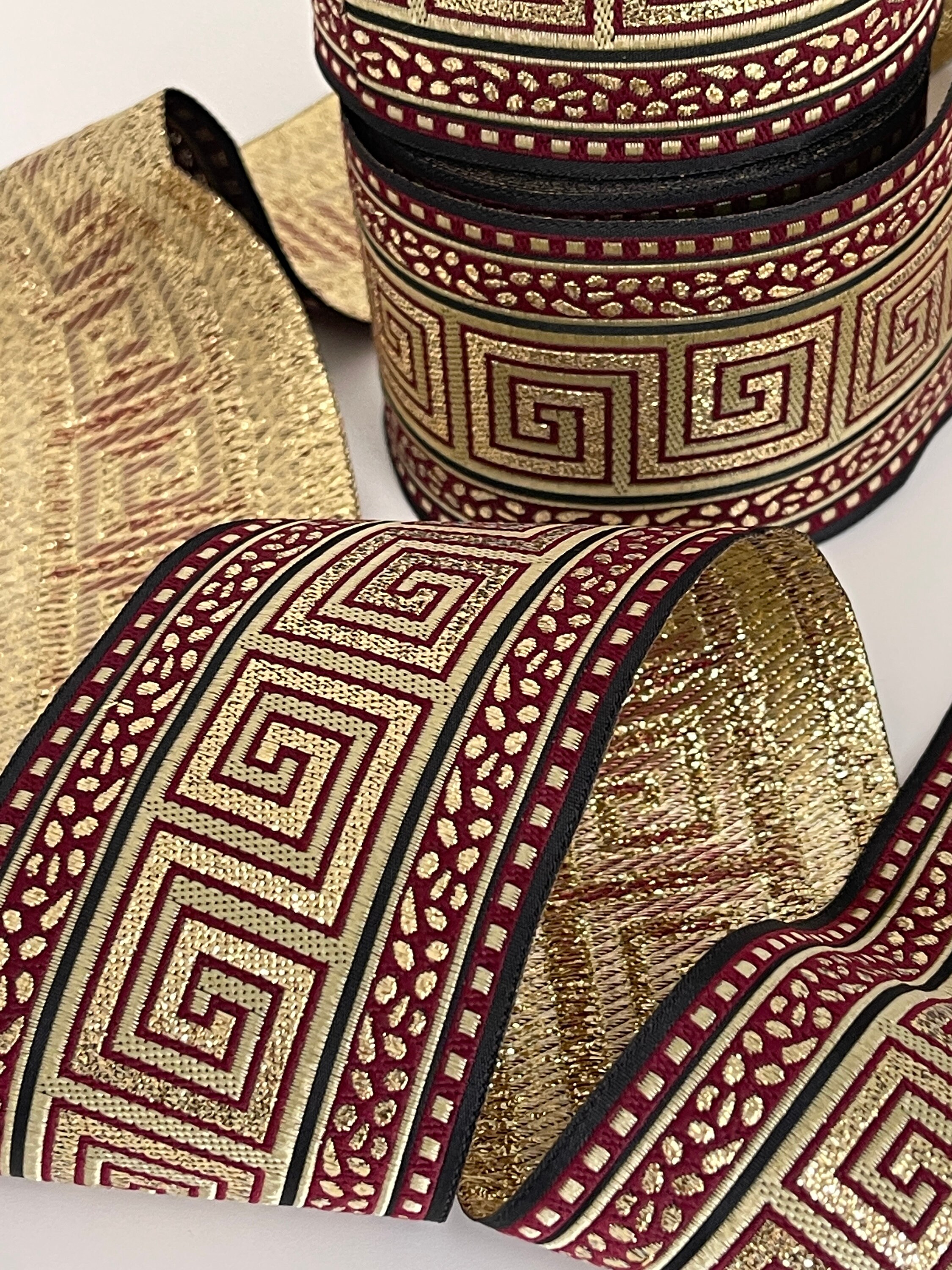 Medieval Braid Embroidered Jacquard Burgundy and Gold Medieval Border ...