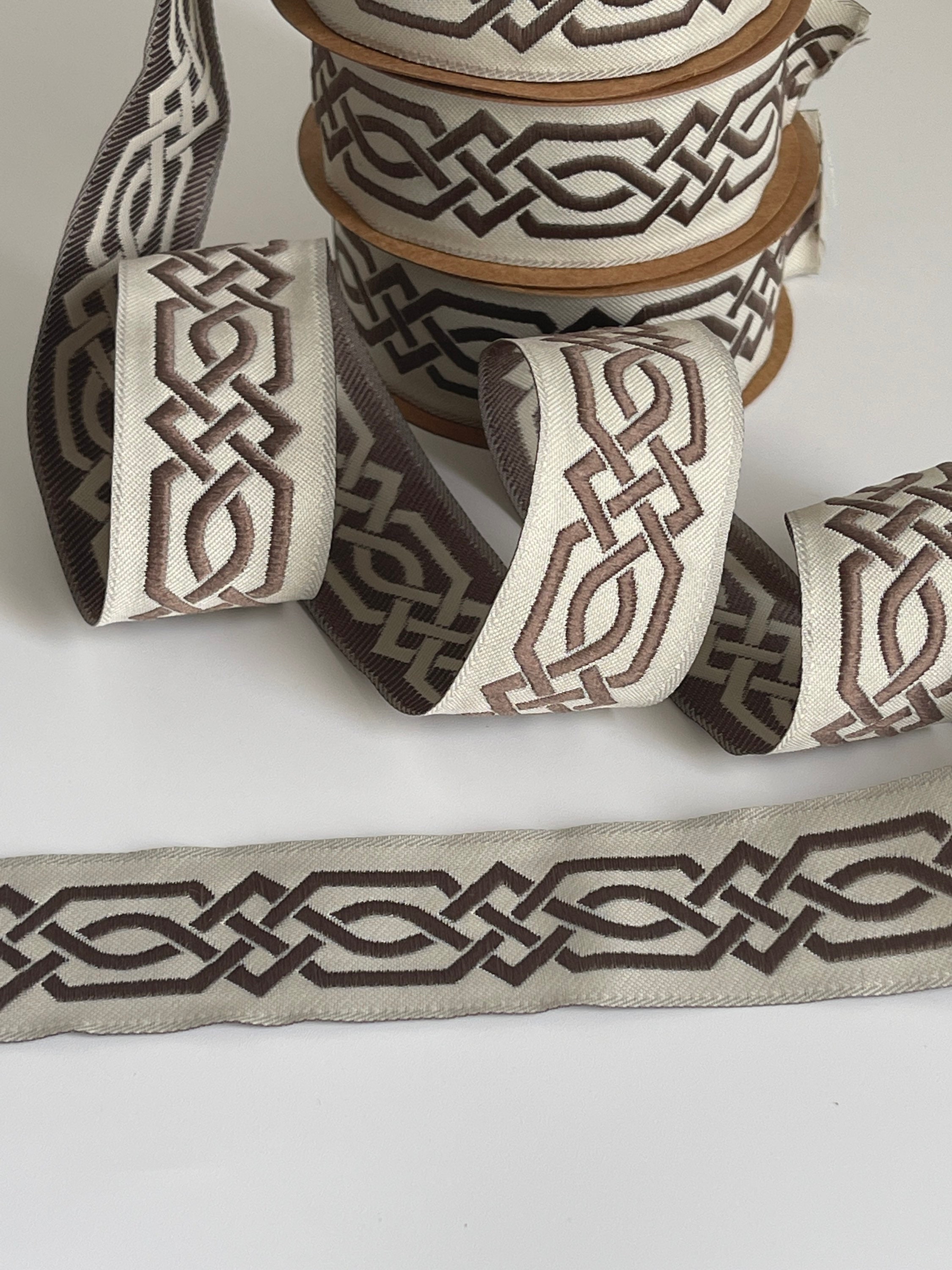 Medieval Ribbon With Beige and Brown Celtic Braid Pattern, 35mm Wide ...
