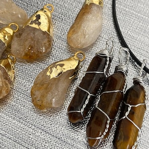 Handmade pendant in natural stone tiger&#39;s eye pendant citrine pendant