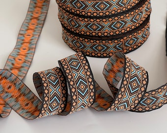 Jacquard embroidered braid ethnic style artisanal braid boho style ribbon 25 mm boho border ethnic ribbon