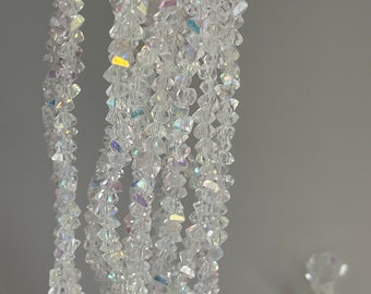 Iridescent crystal glass bead ivory crystal beads on wire strand of pyramid beads 4 mm crystal bead for jewelry creation