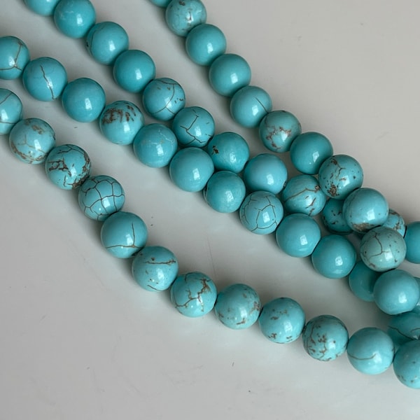 Brin de perles turquoises gemmes artisanales gemmes turquoises rondes 8 mm perles turquoises véritables rondes pour créations de bijoux