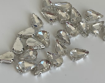 Perles en Strass à coudre perles en verre forme poire strass pour création artisanale strass en verre 13*8 avec socle argenté