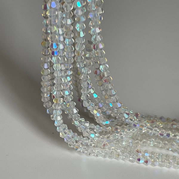 Perle en cristal irisée, perles cristaux sur fil de 40 cm, perles toupies 4 mm