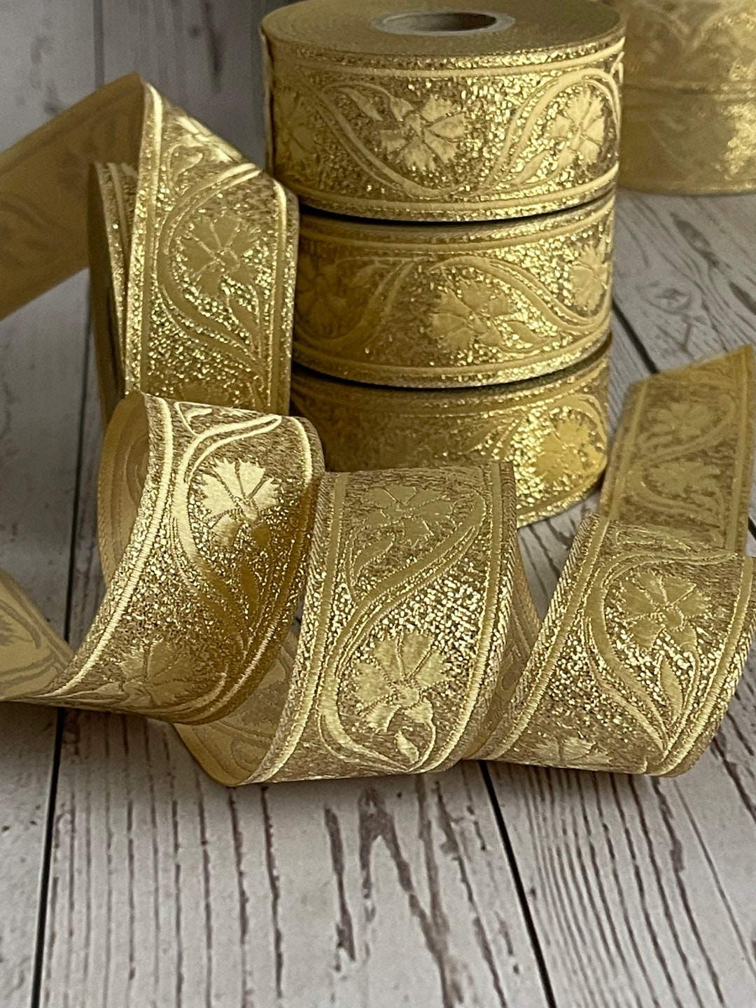 Medieval Ribbon Patterns Medieval Braid With Cornflower Pattern, Golden Medieval Braid, Gold ...
