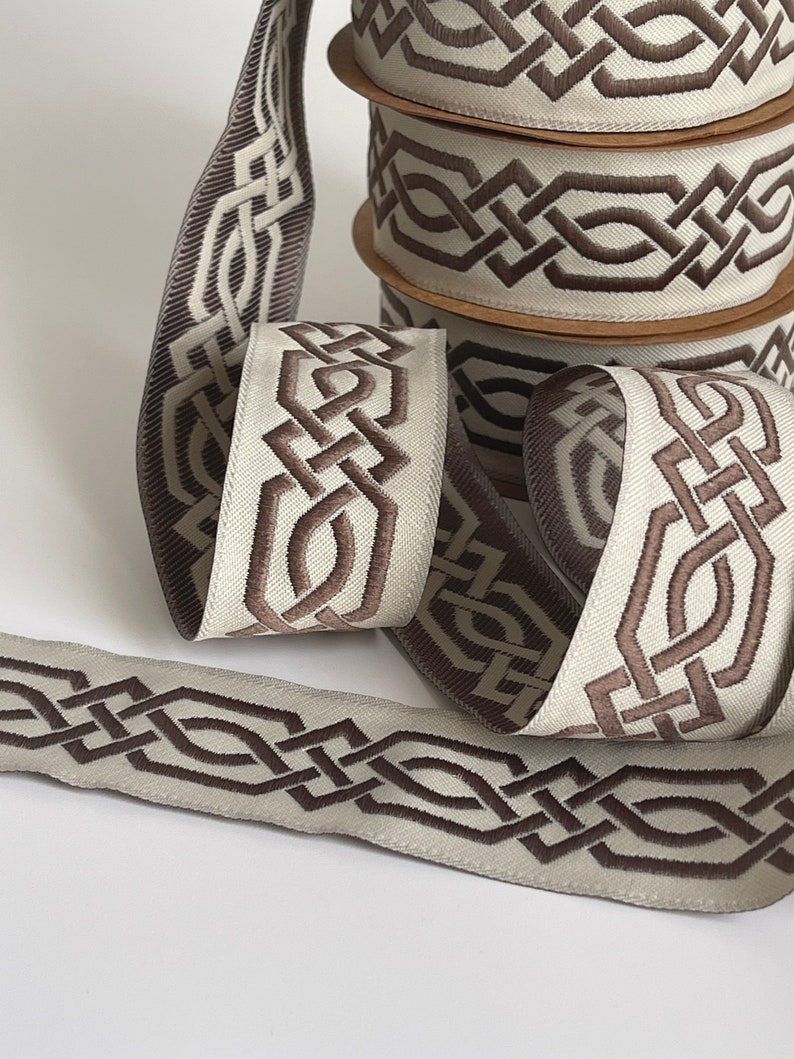 Medieval Ribbon With Beige and Brown Celtic Braid Pattern, 35mm Wide ...