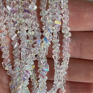 Iridescent crystal glass bead ivory crystal beads on wire strand of pyramid beads 4 mm crystal bead for jewelry creation