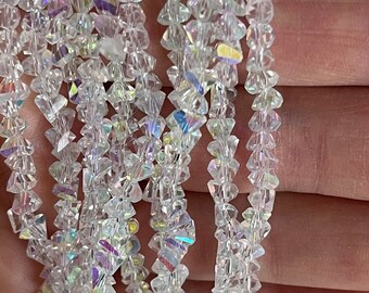 Iridescent crystal glass bead ivory crystal beads on wire strand of pyramid beads 4 mm crystal bead for jewelry creation
