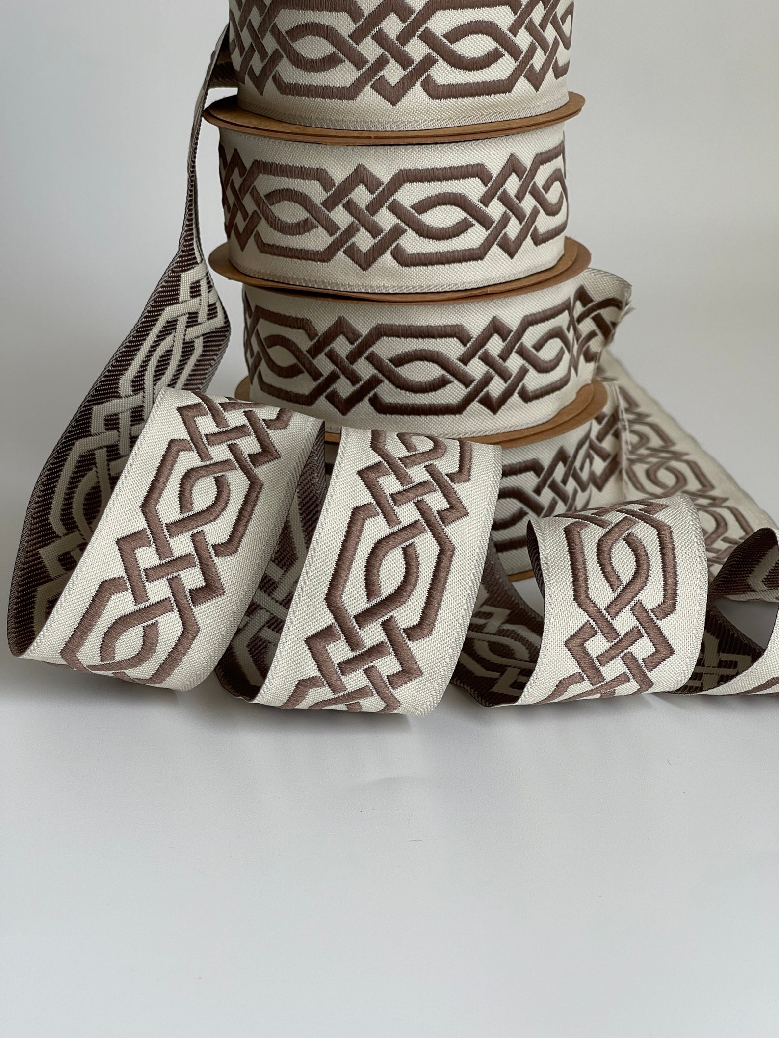 Medieval Ribbon With Beige and Brown Celtic Braid Pattern, 35mm Wide ...