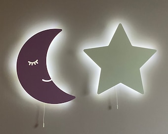 Star Night Light | Wooden Nursery Wall Lamp | LED Baby Room Decor