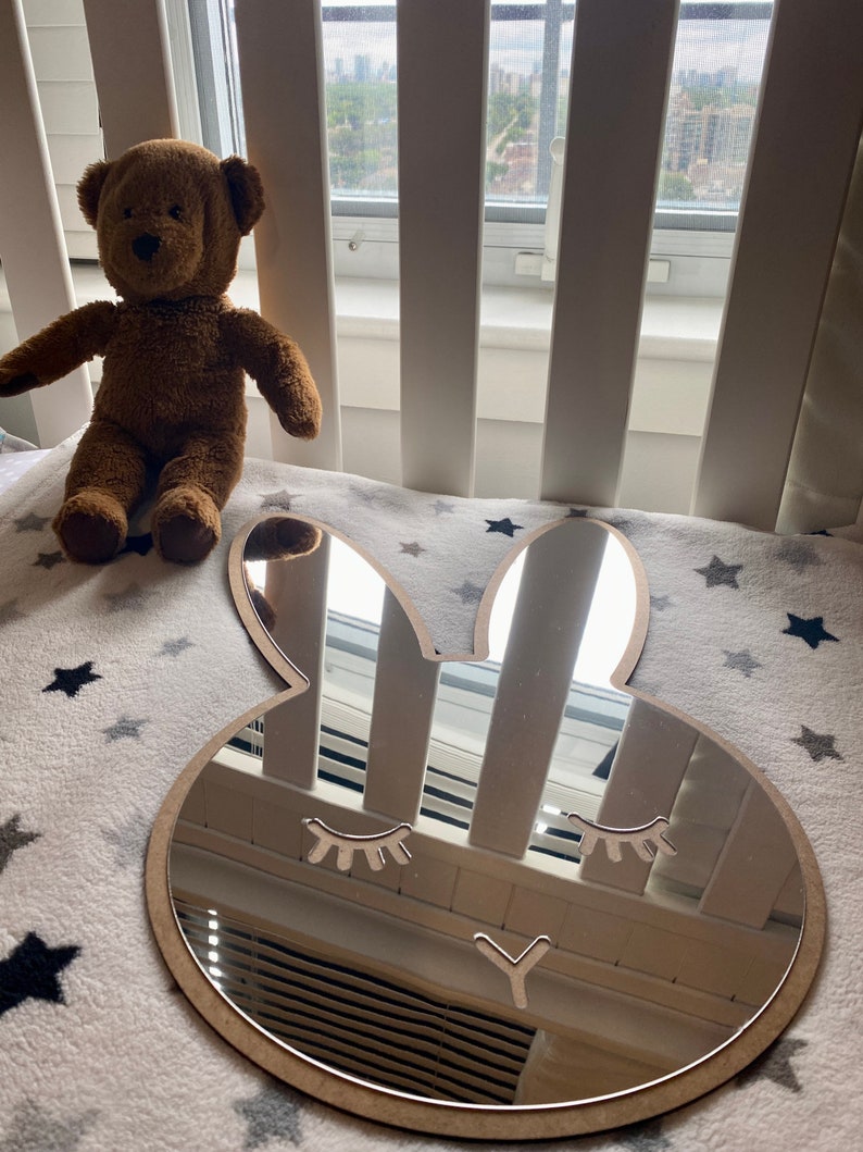 Bunny Mirror Wall Decorative Bunny Child Safe Mirror Wooden Mounted Wall Mirror Safe Mirror for ...