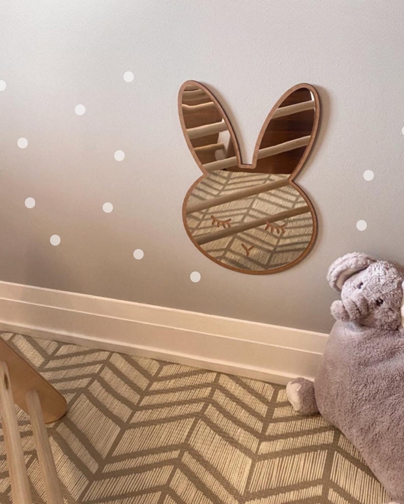 Bunny Mirror Wall Decorative Bunny Child Safe Mirror Wooden Mounted Wall Mirror Safe Mirror for ...