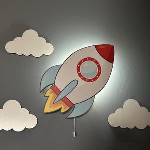 Rocket Night Light | Wooden wall mounted | LED lights Decor for Nursery Rooms | Children Bedside Lamp | Kids gift