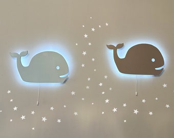 Whale Night Light | Wooden wall mounted | LED lights Decor for Nursery Rooms | Children Bedside Lamp | Baby Shower gift | Montessori Lamp