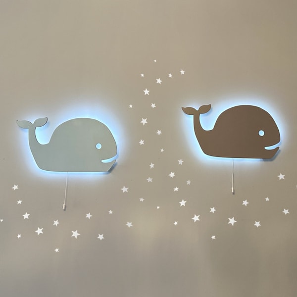 Whale Night Light | Wooden wall mounted | LED lights Decor for Nursery Rooms | Children Bedside Lamp | Baby Shower gift | Montessori Lamp