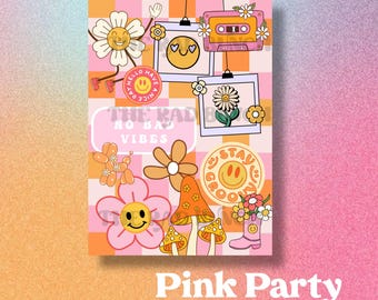 Retro Pink Party Kindle Insert | Y2K Checkered E-Reader Cover (Digital Download)