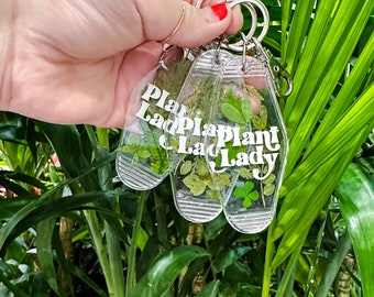 Plant Lady Retro Motel Keychain | Custom Keychain | Plant Mom Keychain | Greenery | pressed flowers