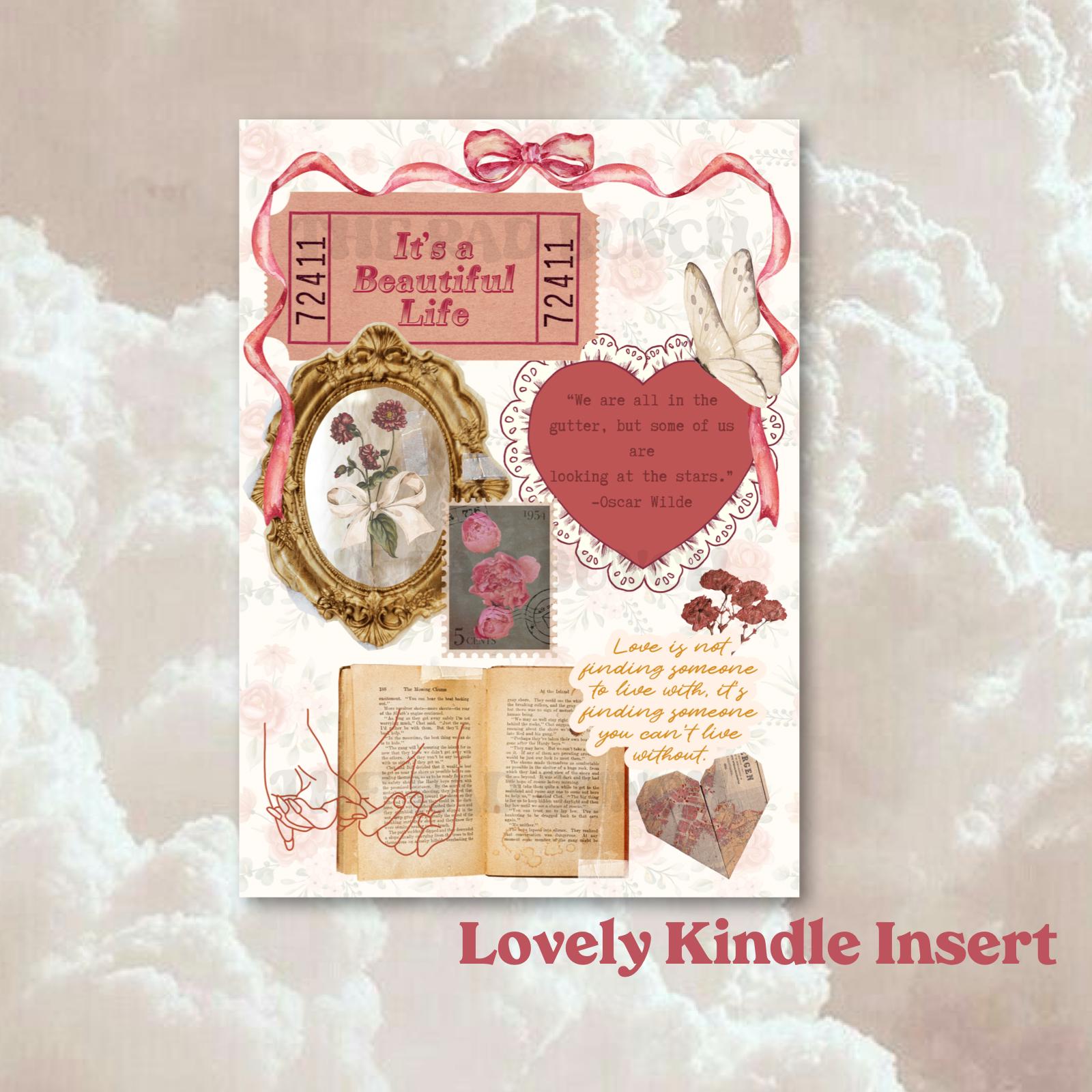 Lovely Kindle Insert EReader Case Insert Kinder Reader Gift for Reader Paper Insert Book Lover Bookish Hearts  Vintage