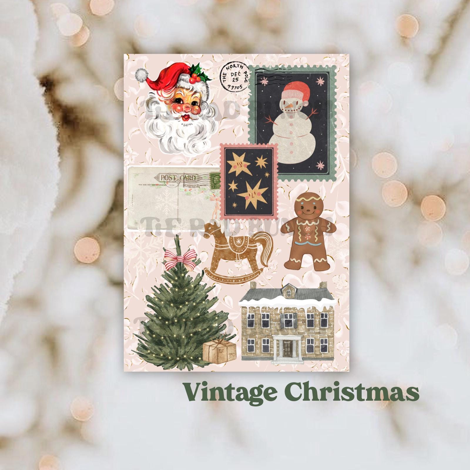 Vintage Christmas Kindle Insert Bookish Holiday E-Reader Case (Digital Download)