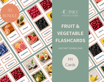 Fruit and Vegetables Flashcards Bundle -30% | Real photos 3 part cards | Montessori Printable | Shopping List Activity | Visual Grocery List