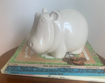 Rare Tiffany & Co White Ceramic Pottery Hippo Piggy Bank Vintage 1977 | Nursery Decor | Shower Gift