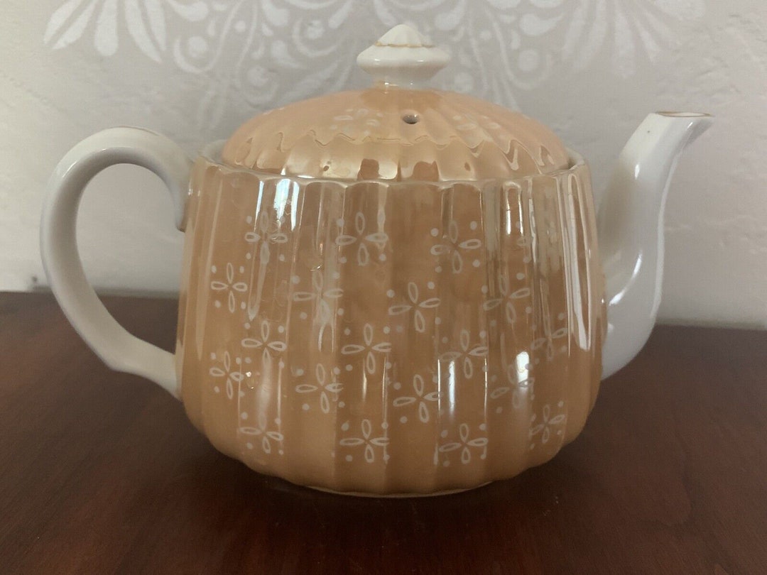 VTG Norleans Lidded Porcelain Teapot Lustre Gold W/ White Etsy