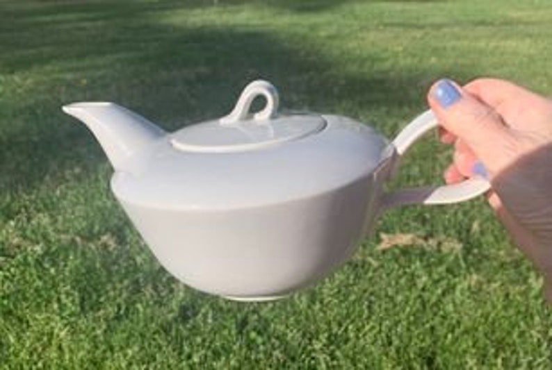 Homer Laughlin Jubilee Mid Century Gray Ceramic Teapot Made in USA