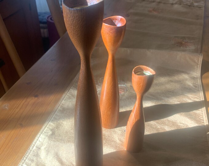 Mid Century Modern Danish Teak Wooden Candle Holders | Lot of 3 | Tulip ...