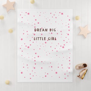 Dream Big Little Girl Soft Fleece Baby Blanket, Nursery Decor, Baby Shower Gift, Toddler Blanket, Kids Room Accessory, Pink Star Design