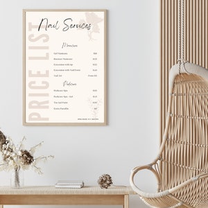 Cennik salonu paznokci beżowy | Elegancki, nowoczesny cennik dla salonów kosmetycznych, małych firm i szefowych | Szablon w 100% edytowalny