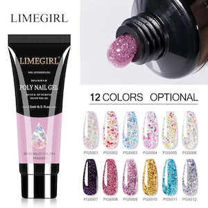 Limegirl Poly Nail Gel Glitter for Nails Extensions Fingernail Art Manicure Acryl Gel Varnish hybrid 15ML (0.5oz)Poly Nail Gel