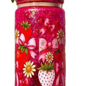 Strawberry/ Lemon Glitter 16oz Snow Globe Tumbler: Swirling Glitter Delight!