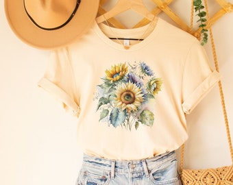 Watercolor Sunflower Shirt, Sunflower Shirt, Sunflower Gifts, Flower Shirt, Botanical Shirt, Garden Shirt, Wildflower