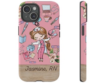 Custom Brunette Nurse Phone Case, Medical Phone Case, Nursing Student Gift, iPhone 14 Pro Plus Max Phone Case, Emergency Nurse, Doctor Gift,