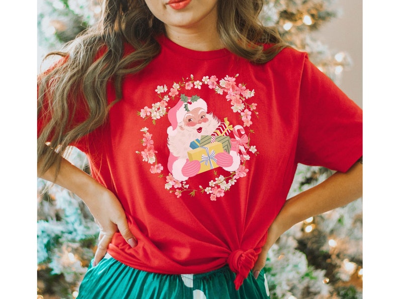Christmas Shirt Womens Christmas Shirt Santa Shirt Pink Etsy