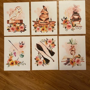 Wizard inspired Floral Set - You get all 6 prints in the set great for bedroom dorms nursery