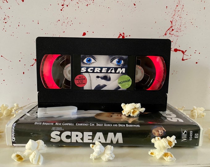 Customizable - Horror VHS TAPE Lamp + matching case. You can pick the movie! Killer Unique Gift!!!