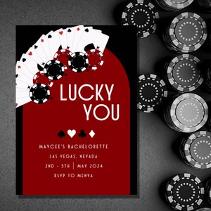 Invito e itinerario modificabili per addio al nubilato "Lucky You" del casinò di Las Vegas - DOWNLOAD IMMEDIATO! Modificabile su Canva!