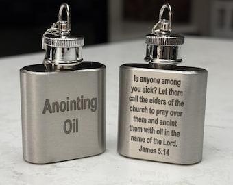Anointing oil bottle, 1oz James 5:14 engraved on one side