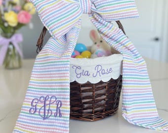 Personalized Easter Basket Custom Wicker Traditional Container Spring Holiday Easter Decoration Child Basket Embroidered Name Monogrammed