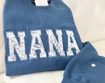 Custom Nana Gift for Grandmother Special Present Birthday Idea Family Gathering Photo Ready Made Clothing Lace Applique Design Custom Name