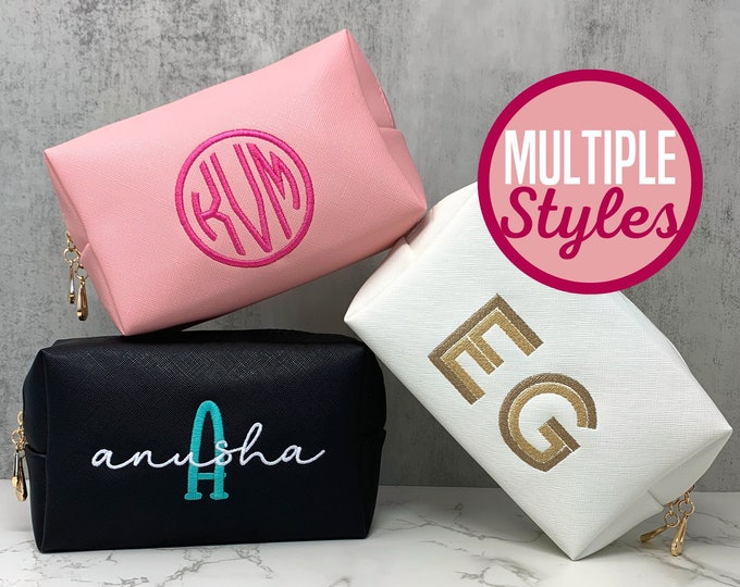 Monogram Makeup Bag | Custom Makeup Bag | Embroidered Cosmetic Bag | Monogram Bag Bridesmaid Gift