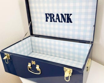 Custom Memory Chest Storage Box for Baby Keepsake Box for Baptism Gift for Christening Treasure Box with Monogram Gingham Fabric Interior